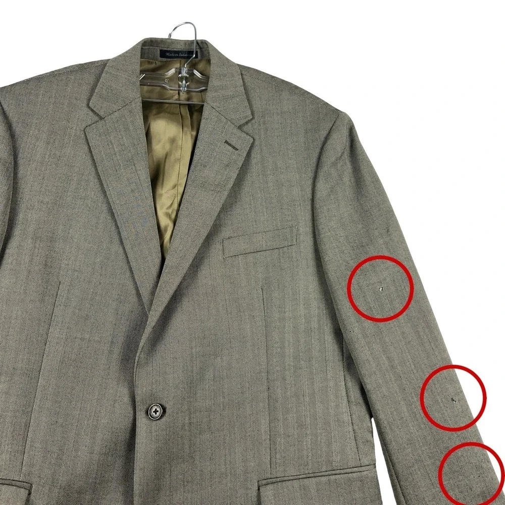 Lauren Ralph Lauren Sport Coat Mens 44L Brown Herringbone 100% Wool Blazer - Picture 3 of 13